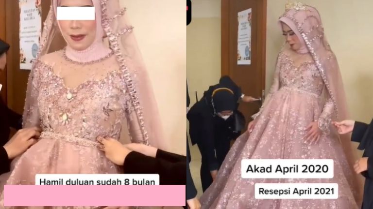 Viral pengantin resepsi saat hamil 8 bulan (TikTok).