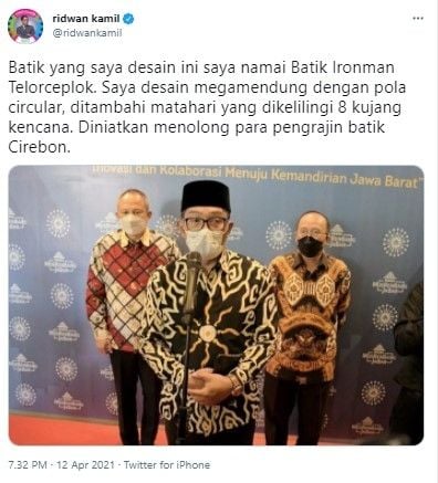 Batik Iron Man Telorceplok karya Ridwan Kamil laku keras (Twitter/ridwankamil)