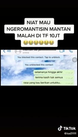 Dapat Rp 10 juta dari mantan. (Tiktok/@isa21111)