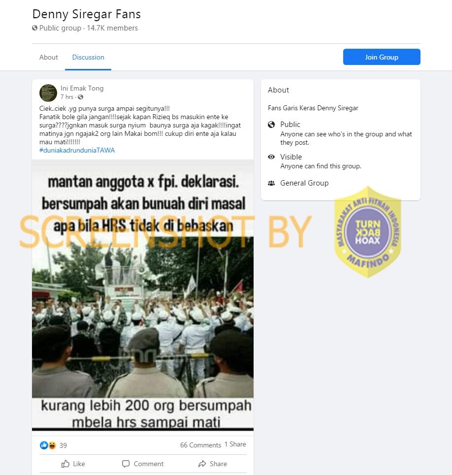 Fakta eks anggota FPI deklarasi bunuh diri massal (Turnbackhoax.id)