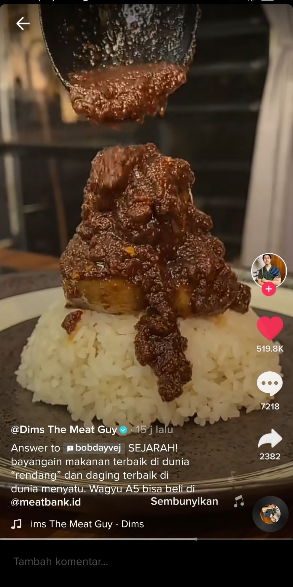 Rendang wagyu A5 (TikTok @dimsthemeatguy)