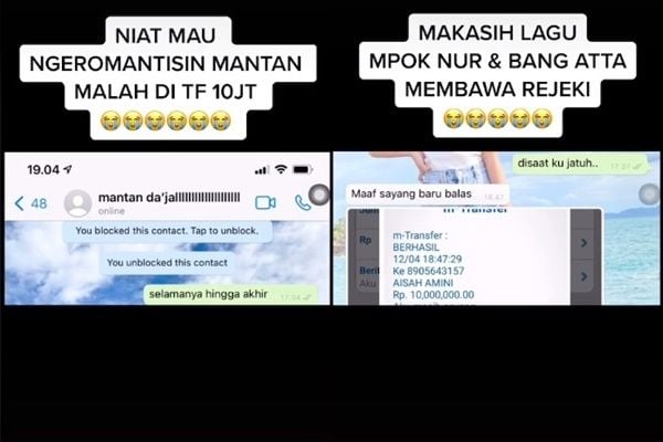 Viral Wanita Curhat Ditransfer 10 Juta Dari Mantan. (TikTok/@isa21111)