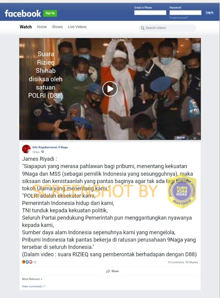 Fakta Rekaman Rizieq disiksa Densus 88 (Turnbackhoax.id)