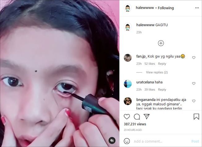 Cara bocah ini pakai eyeliner bikin warganet ngeri. (Instagram/@halewwww)