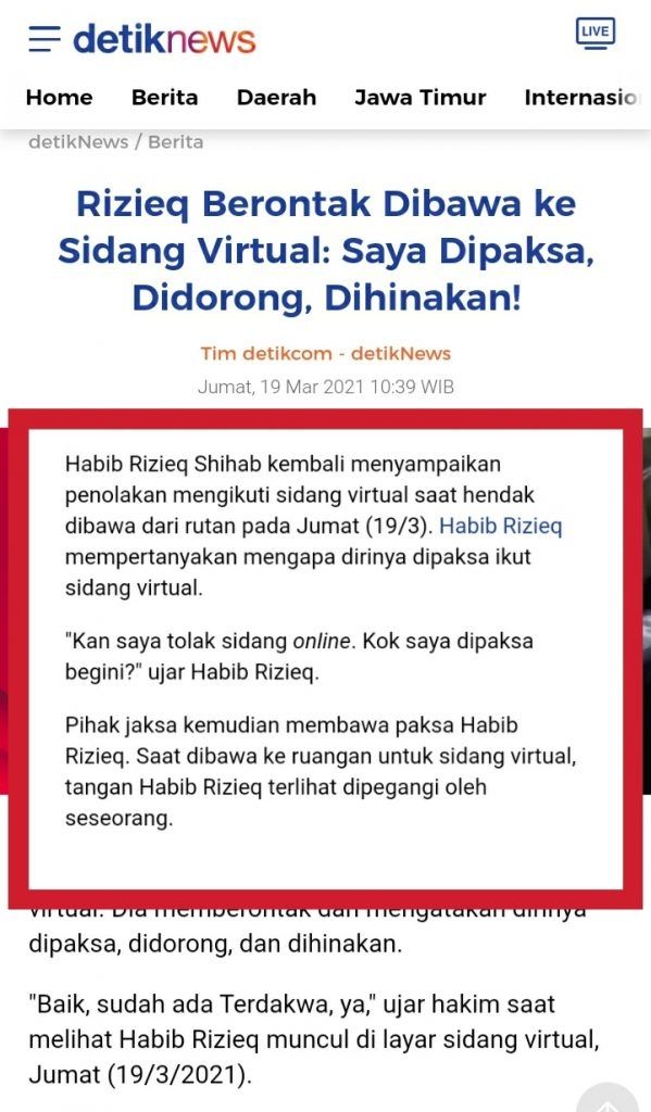 Fakta Rekaman Rizieq disiksa Densus 88 (Turnbackhoax.id)