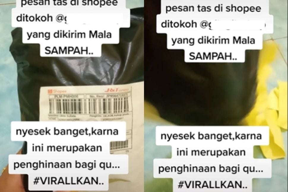 Beli tas dikirim sampah. (Tiktok/@delsie548)