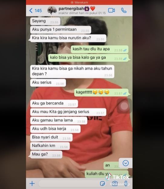 Viral Curhat Mahasiswi Dichat Pacar, Diajak Nikah Tahun Depan (tiktok.com/@ecaaantip)