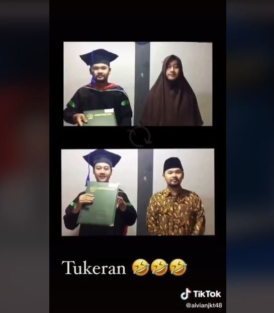 Bikin Ngakak, Aksi Dua Mahasiswa Gantian Cosplay Jadi Orangtua (tiktok.com/alvianjkt48)