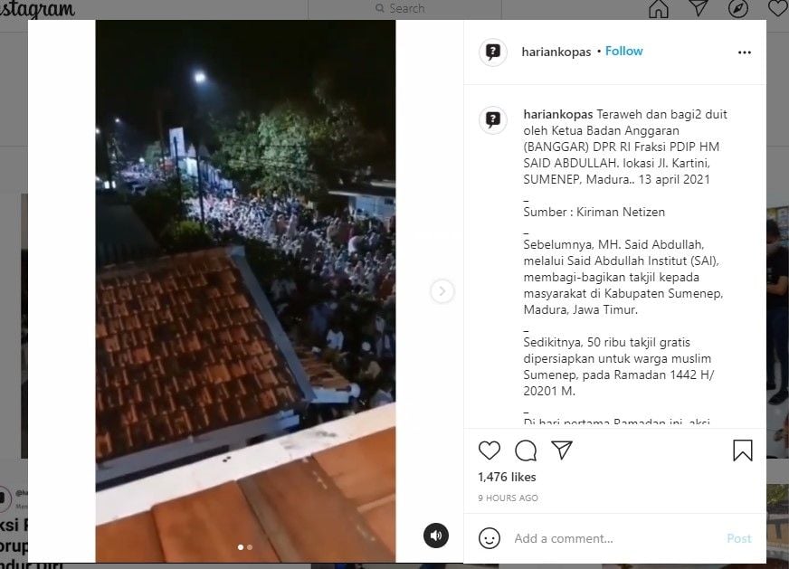 Tarawih diduga sambil bagi-bagi duit oleh anggota DPR RI di Sumenep (ig/hariankopas)