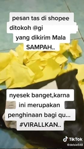 Beli tas dikirim sampah. (Tiktok/@delsie548)