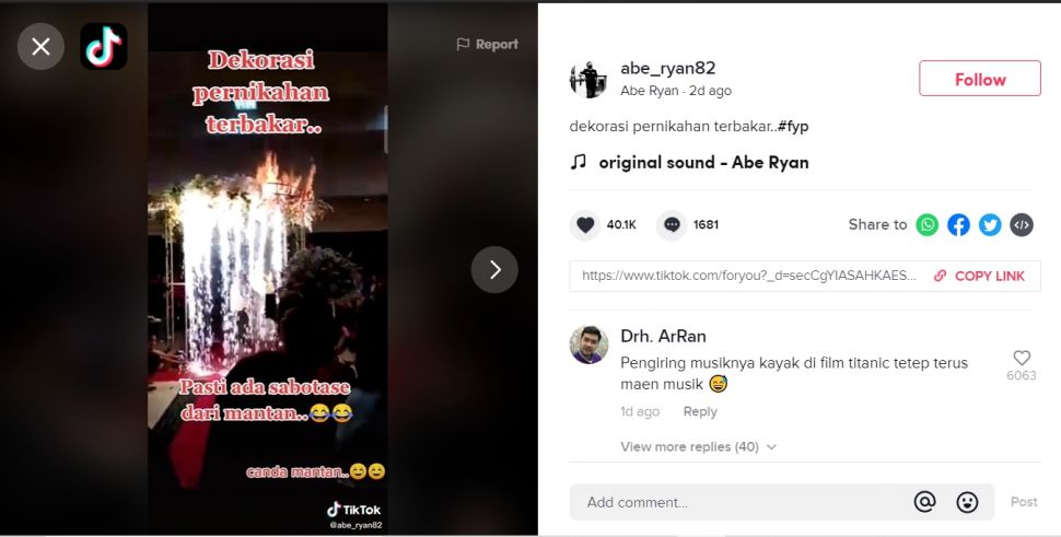 Viral video dekorasi pernikahan mendadak terbakar (TikTok).