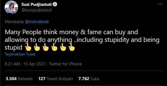 Aksi Lucinta Luna dikecam Susi Pudjiastuti. (Twitter/@indiratendi)