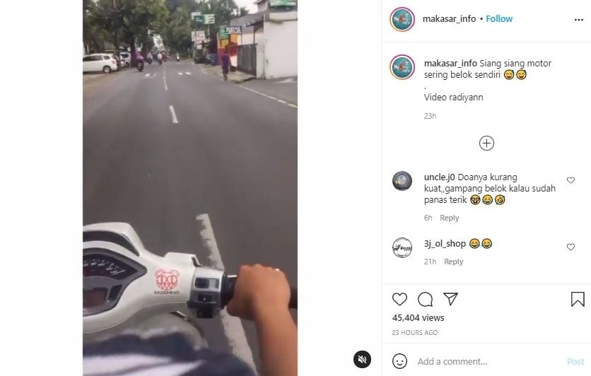 Viral Pengendara Panik Motor Oleng Tiap Siang Bolong. (Instagram/@makasar_info)