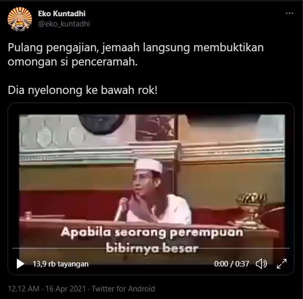 Video Habib Bahar bin Smith Sebut Wanita Berbibir Besar Kemaluannya Besar. (twitter.com/eko_kuntadhi)