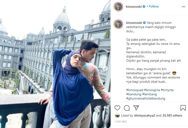 Unggah Foto Liburan Romantis, Baju Suami Nycta Gina Malah Jadi Sorotan. (Instagram/@kinosnoski)