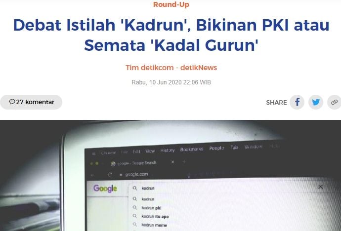 Istilah kadrun dipakai PKI untuk panggil umat Islam (Turnbackhoax.id)