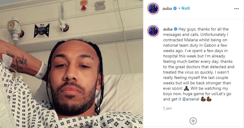 Kapten Arsenal, Pierre-Emerick Aubameyang, tertular malaria. (Instagram/@auba).