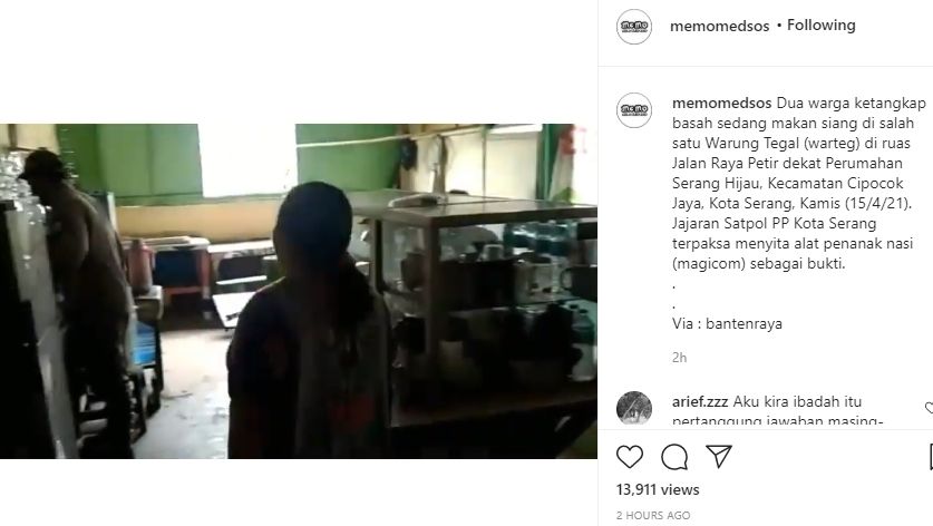 Satpol PP Kota Serang sita penanak nasi milik pemilik warteg. (Instagram/memomedsos)