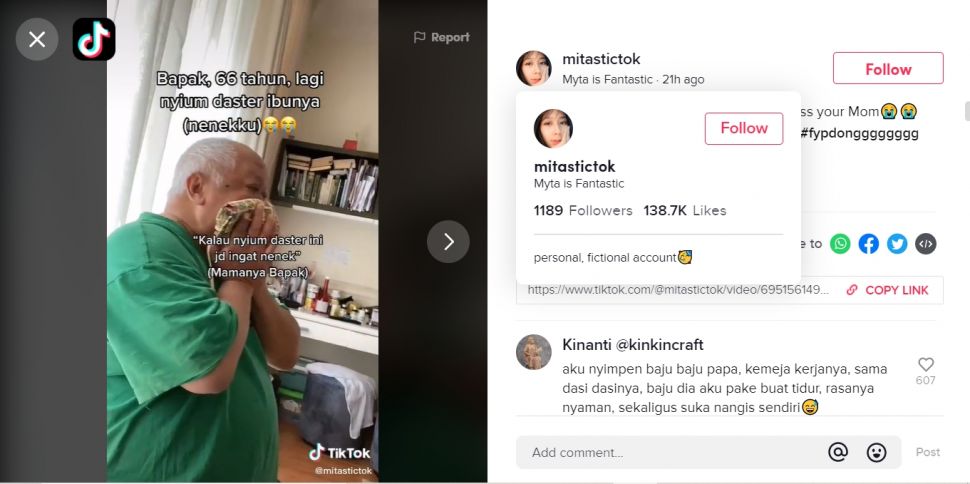 Viral ayah 66 tahun cium-cium daster nenek, alasannya bikin terenyuh banget (TikTok).