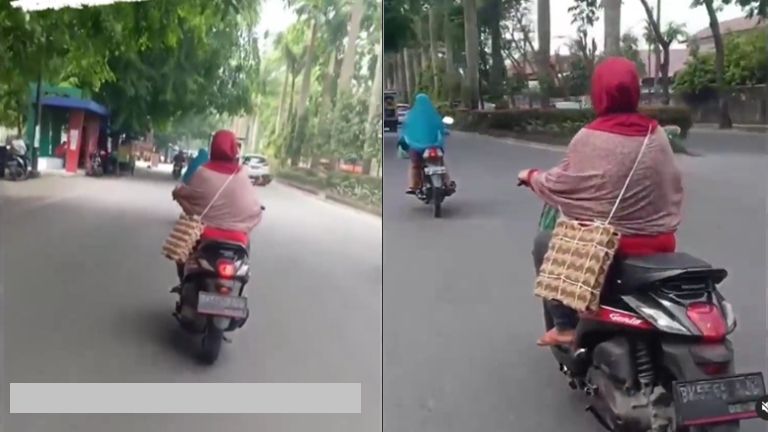 Emak-emak angkut telur seorang diri naik motor (Instagram/gojek24jam)