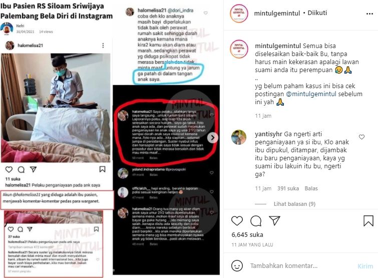 Heboh akun diduga ibu pasien RS Siloam yang suaminya aniaya perawat (Instagram/mintulgemintul),