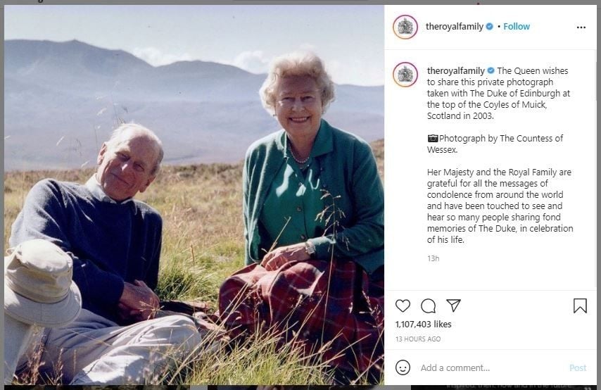 Jelang Pemakaman, Ratu Elizabeth Unggah Foto dengan Pangeran Philip (instagram.com/theroyalfamily)