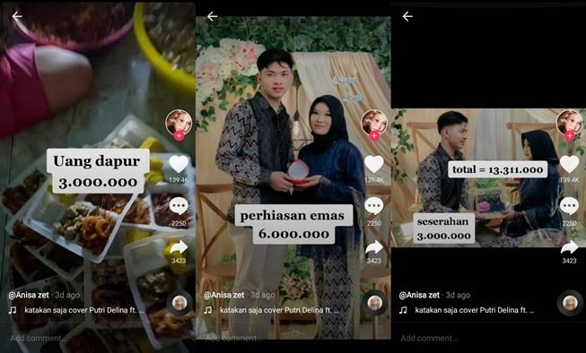 Viral pasangan habis Rp13 juta buat lamaran. (TikTok/@aowkwok25)