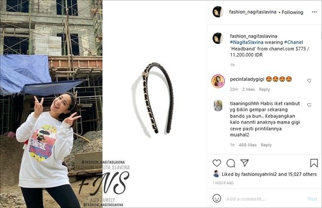 Nagita Slavina pakai bando seharga Rp11 juta. (Instagram/@fashion_nagitaslavina)