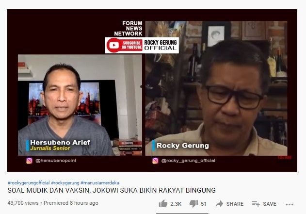 Komentar Rocky Gerung soal larangan mudik (Youtube/rockygerungofficial)