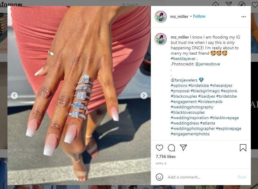 Pria lamar kekasihnya dengan 5 cincin berbeda (IG/mz_miller)