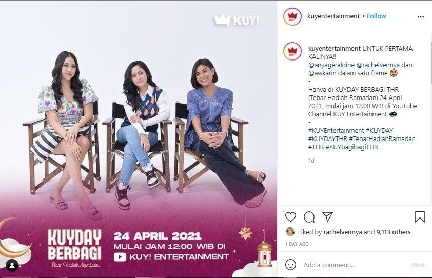 Anya Geraldine, Rachel Vennya, dan Awkarin - (Instagram/@kuyentertainment)