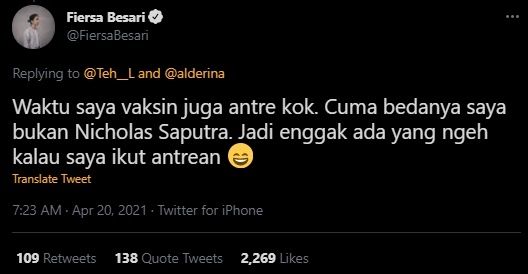 Cuitan Fiersa Besari Soal Aksi Heroik Nicholas Saputra. (Twitter/@FiersaBesari)