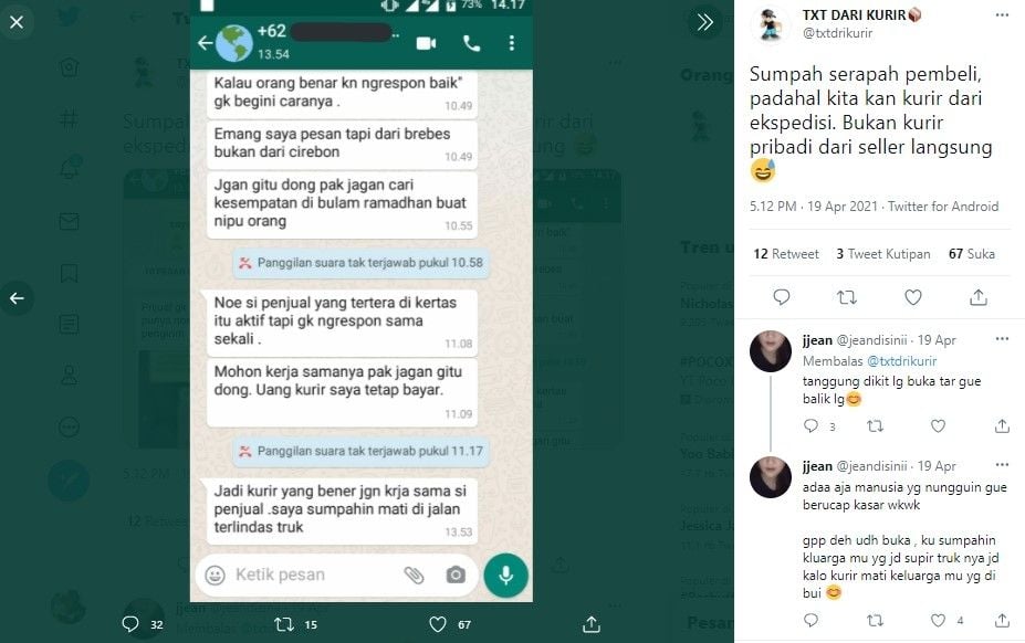 Pembeli sumpahi kurir paket (Twitter/txtdrikurir)