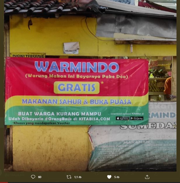 Viral Warmindo Kasih Gratis Makan Sahur dan Buka Puasa, Publik: Masya Allah. (Twitter/@duniakuli)