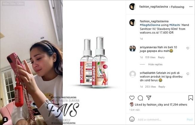 Nagita Slavina pakai barang seharga Rp17 ribuan. (Instagram/@fashion_nagitaslavina)