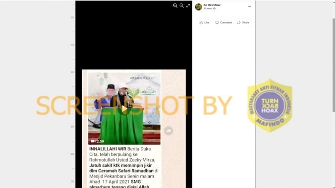 Cek fakta Ustaz Zacky Mirza meninggal dunia (turnbackhoax.id).