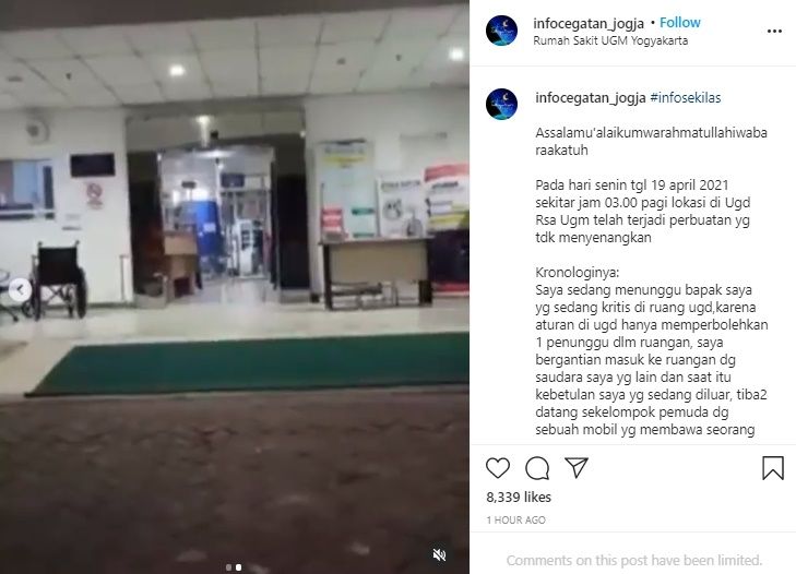 Viral Sejumlah Pemuda Masuk UGD Sumpahi Pasien Kritis Mati. (Instagram/@infocegatan_jogja)