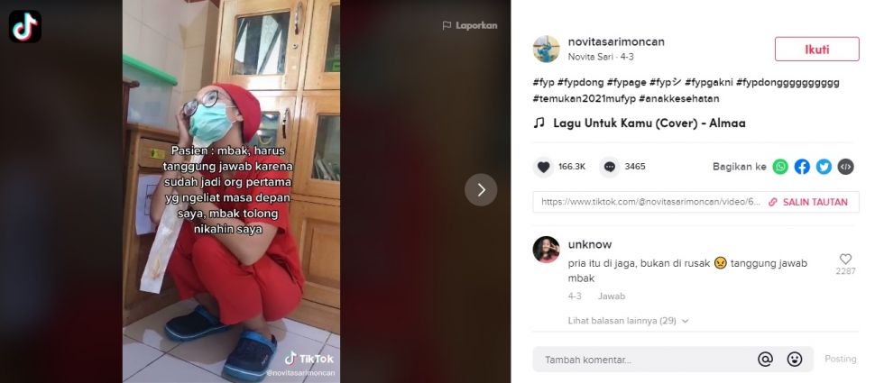 Viral Perawat Curhat Diajak Nikah Usai Pasang Kateter. (TikTok/@novitasarimoncan)