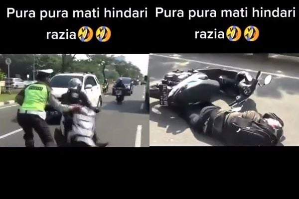 Viral Pengendara Motor Pura-Pura Mati Saat Hindari Razia. (Instagram/@say.viideo)