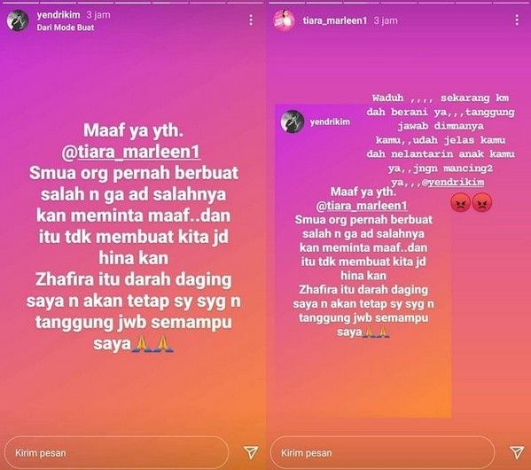 Tiara Marleen kembali dibuat marah oleh Yendri LIDA gara-gara anak. [Instagram]