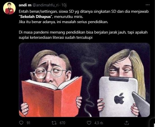 Sekolah Dihapus jadi trending topic. (Twitter/@andimahfu_ri)