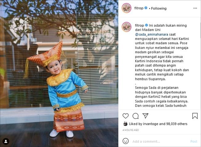 Gaya anak artis rayakan Hari Kartini. (Instagram/@fitrop)