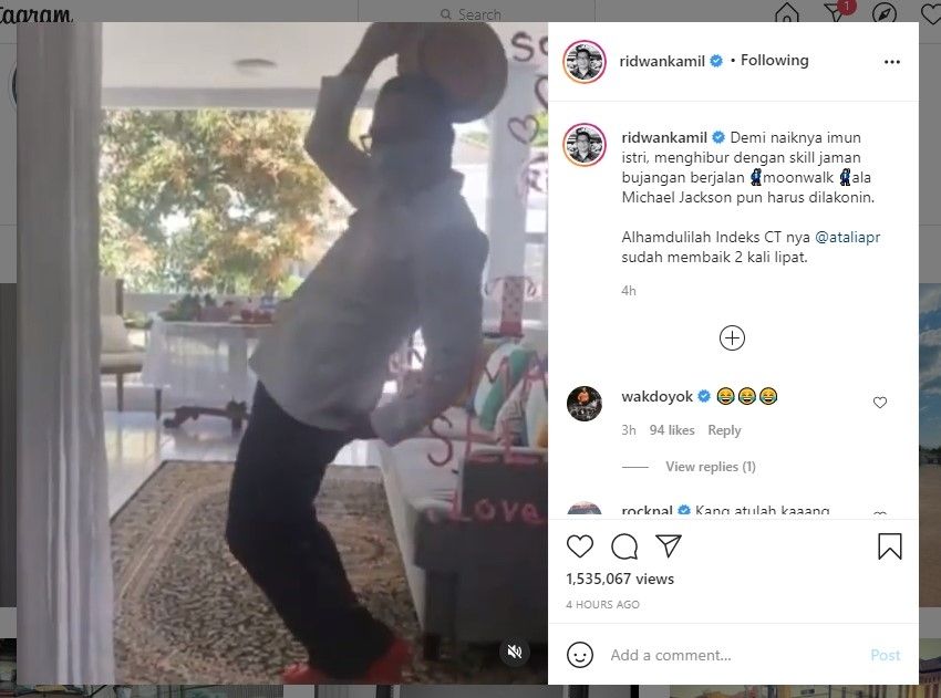 Aksi Ridwan Kamil jadi Michael Jackson hibur sang istri (IG/ridwankamil)