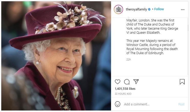 Unggahan Kerajaan Inggris saat Ulang Tahun Ratu Elizabeth II (instagram.com/theroyalfamily)