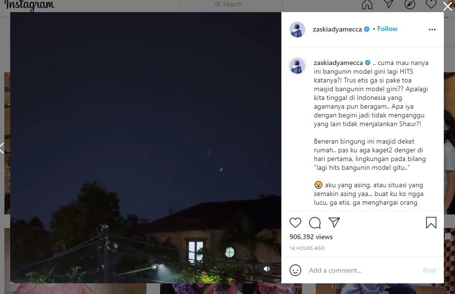 Zaskia Mecca kritik cara membangunkan sahur yang lagi hits (IG/zaskiaadyamecca)