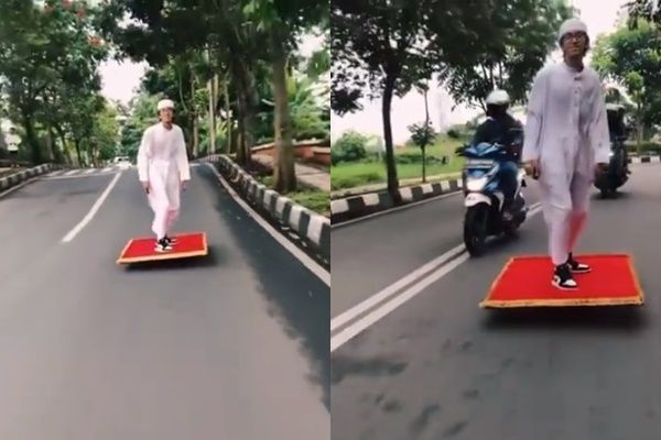 Viral Pemuda Cari Takjil Naik Karpet Terbang. (Instagram/@dagelan)