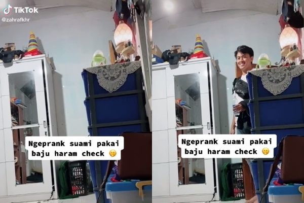 Viral Suami Pulang Disambut Istri Pakai Baju Haram. (TikTok/@zahrafkhr)