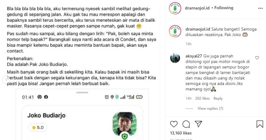 Kisah sopir ojol. (Instagram/@dramaojol.id)