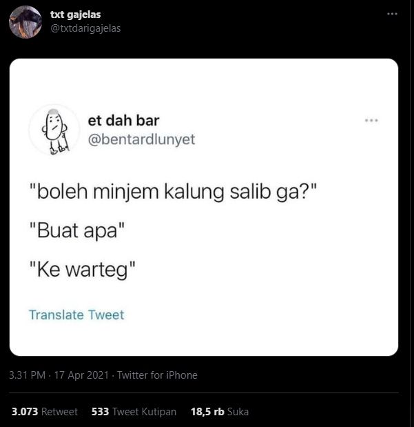 Heboh pinjam salib untuk ke warteg (Twitter).