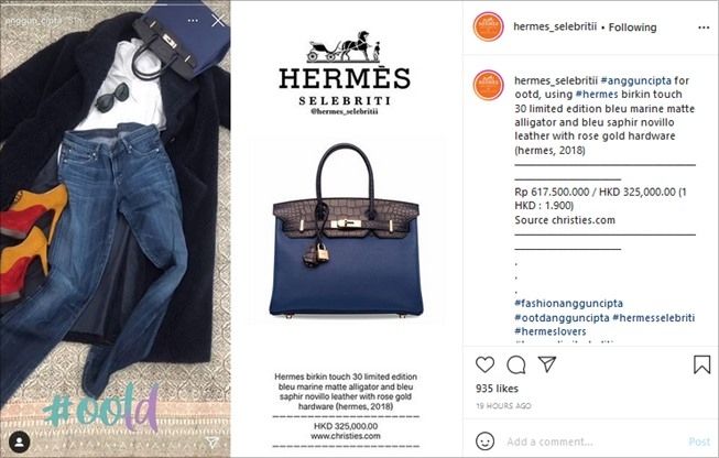 Detail tas Hermes milik Anggun C Sasmi. (Instagram/@hermes_selebritii)